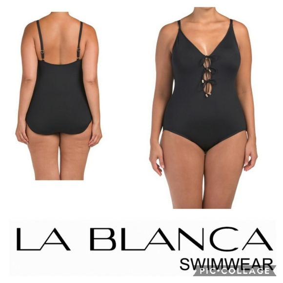 La Blanca Black Island tie 1pc Swimsuit Size 14 - Picture 2 of 8